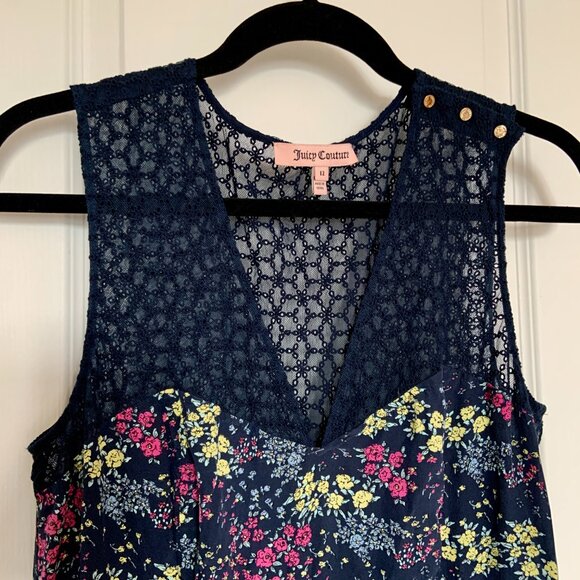 Women's Juicy Couture Silk Jumper Pantsuit Sleeveless Ditsy Floral Print Size 12 - Picture 6 of 15